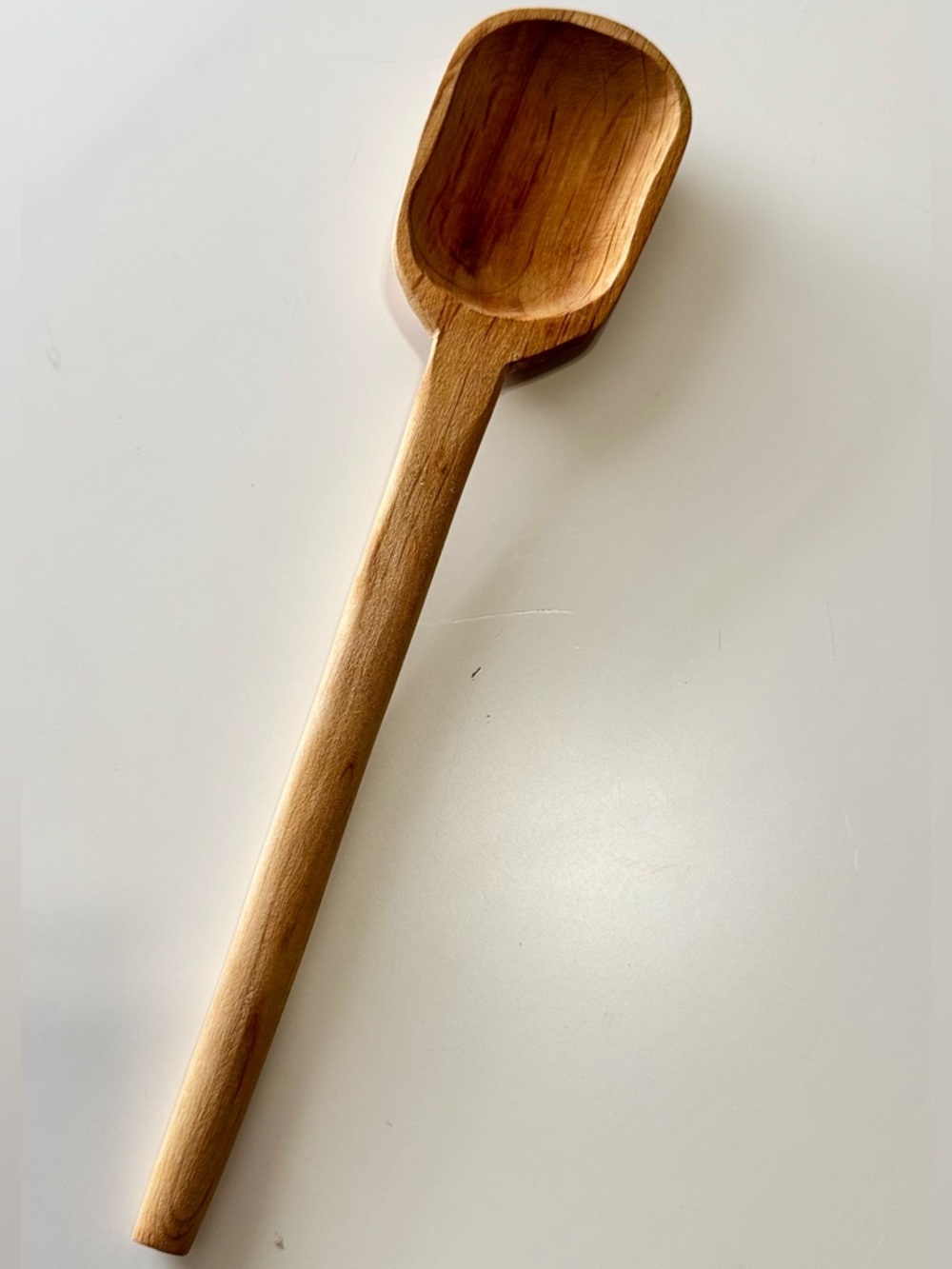 VINTAGE Solid Wood Old Handmade Heavy Wooden Long-Handled Spoon